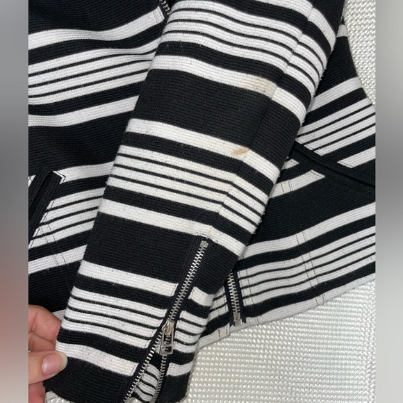 Black and White stripe Bagatelle zip up motto style jacket Silver hardware Small - Picture 7 of 8